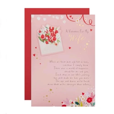 Image of Hallmark Wife Valentines Card, Card for Wife, Flowers &amp; Envelope Design, Love Letter, Valentine&#039;s Day, With Envelope, Pink, Red