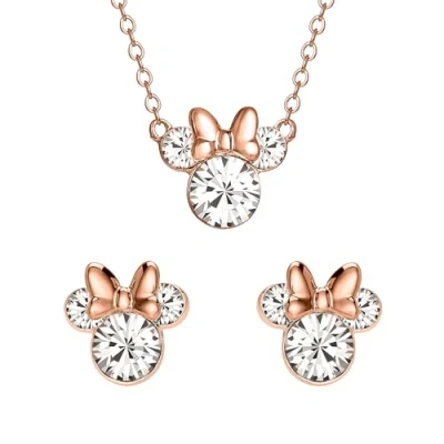 Image of Minnie Womens Pale Gold Plated Crystal Earrings &amp; Pendant Necklace Jewellery Set
