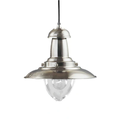 Image of Fisherman 1 Light Dome Ceiling Pendant Satin Silver, Clear Glass Medium, E27