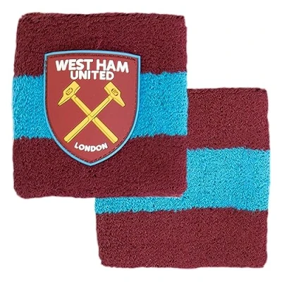 Image of Hy Pro Officially Licensed West Ham F.C. Cotton Wristband Hammers, 2 Pack, Sweatband, Kids, Adult, Unisex, Moisture Wicking Sweat Bands, Football, Running, Sports, Gym, Tennis, Exercise