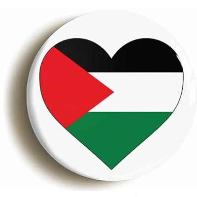 Image of Ozorath PALESTINE PALESTINIAN FLAG HEART BUTTON BADGE (2inch / 50mm diameter)