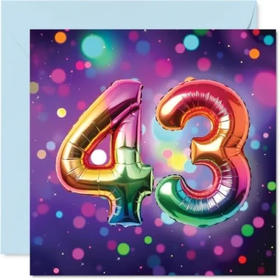 Image of 43rd Birthday Cards for Women Men Rainbow Foil Balloon Happy Card 43 Year Old Woman Man Auntie Brother Husband Daughter, 145mm Bday Greeting