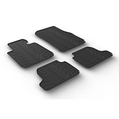 Image of Gledring GL 0344 Rubber Mat Set (T Profile 4 Piece + Mounting Clips), Black