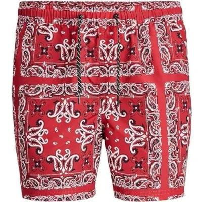 Image of JACK &amp; JONES Men&#039;s Jpstfiji Jjswim Bandana Swimming Shorts, Chinese Red, XL