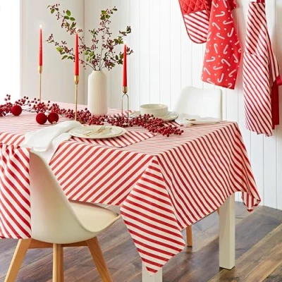 Image of Catherine Lansfield Christmas Candy Cane Cotton 137x229 cm Table Cloth White Red