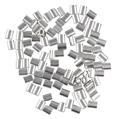 Image of Futheda 100 pcs Aluminum Crimping Loop Sleeve Clips Oval Shaped for 1.0mm Cable Wire Rope Silver Tone