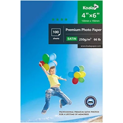 Image of KOALA Inkjet Satin/Oyster Photo Paper 6x4 inch 15x10 cm 250gsm 100 Sheets with Premium Satin Advanced Resin Coated for Canon Hp Epson Printer