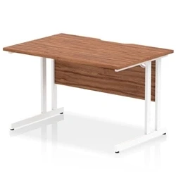 Image of Impulse 1200 x 800mm Scalloped Edge Straight Office Desk Walnut Top White Cantilever Leg