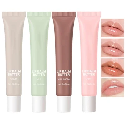 Image of Sitovely 4 Colors Tinted Lip Butter Balm, Hydrating Peptide Tint, Clear Jelly Glossy Gloss, Shine and Nourishing Oil, Soothes &amp; Softens Dry Lips