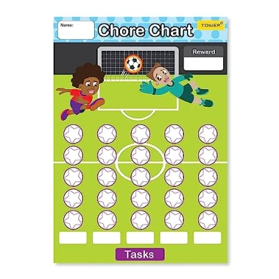 Image of Tower Football Themed Reward Charts for Children Pack of 5 with Star Shaped Stickers Motivate Good Behaviour, Potty Training, Homework Kids