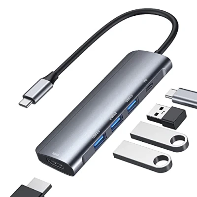 Image of USB C Hub Type C, Ablewe 5 in 1 Aluminum to HDMI 4K Adapter with 3 3.0 Ports,87W Power Deliver(PD) for MacBook Pro 2017/2018, XPS and More Devices