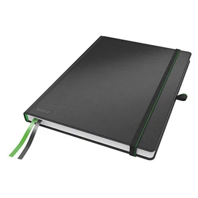 Image of Leitz A4 Hard Cover Notebook, Black (80 Sheets, Squared Paper, with 2 Bookmarks, 100 gsm Ivory Complete Range)