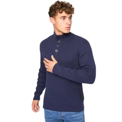 Image of Crosshatch Mens 1/4 Zip Cotton Rich Sweatshirt Cardigan Button Jumper Knitwear Sweater by JeanBase Navy L