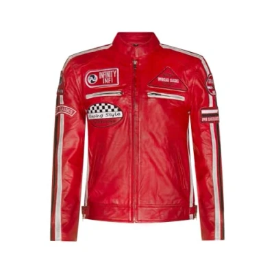 Image of Infinity Leather Mens Racing Biker Jacket Portland Red Size 5XL