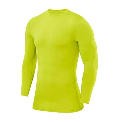 Image of PowerLayer Compression Shirt for Boys, Thermal Long Sleeve Tops Men Base Layers Running Cycling Gym Top Lime Punch (Boys), 12 14 Years (Boys X Large)