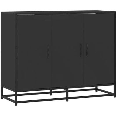 Image of vidaXL Black Sideboard 94x35x76cm Engineered Wood &amp; Metal Frame Storage Cabinet for Dining, Entryway Bedroom