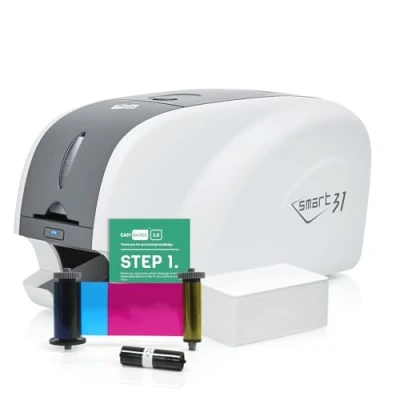 Image of EasyBadge IDP Smart 31 ID Card Printer with Badge Printing Supplies