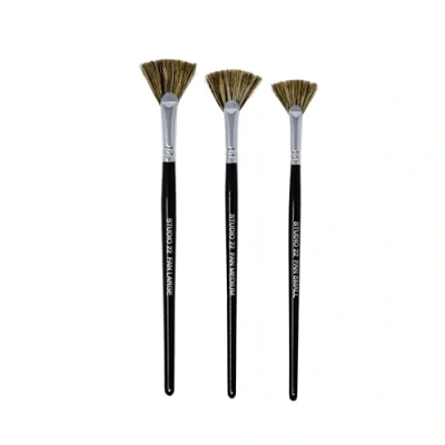 Image of Studio 22 Hog Bristle Artist&#039;s Fan Paint Brush Set of 3 Sizes