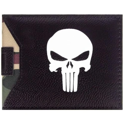 Image of Punisher Frank Castle Camo Skull Emblem Wallet Bi Fold ID &amp; Card Holder, Black