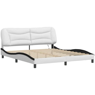 Image of vidaXL Bed Frame with LED without Mattress &quot;Hvar&quot; White and Black 180x200 cm Super King&quot;