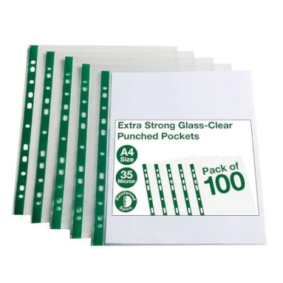 Image of SUMMIT Punched Poly Pockets A4, Glass Clear, 100 Plastic Wallets