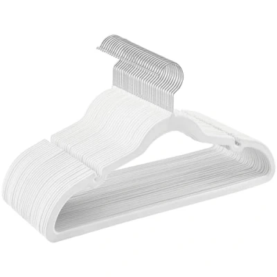 Image of SONGMICS Velvet Hangers, Pack 30 Coat Hangers for Clothes, Non Slip, with Shoulder Notches, Trouser Bar, 360 Swivel Hook, Space Saving, 0.6 cm Thick, 43 Long, Cloud White CRF029W03