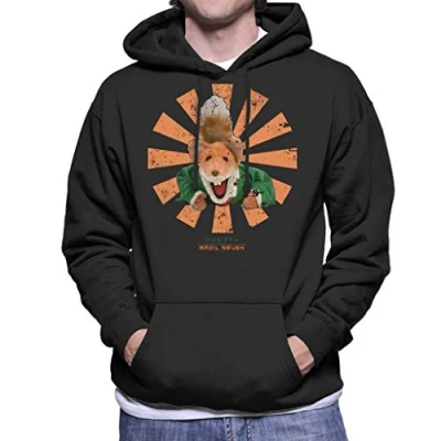 Image of Cloud City 7 Basil Brush Retro Japanese Men&#039;s Hooded Sweatshirt Black