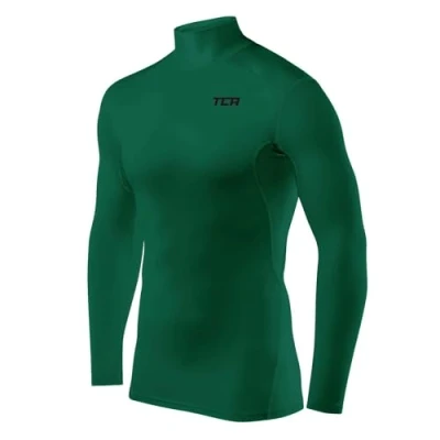 Image of TCA Men&#039;s HyperFusion Compression Base Layer Top Long Sleeve Under Shirt Mock Neck Cadmium Green Mock, L