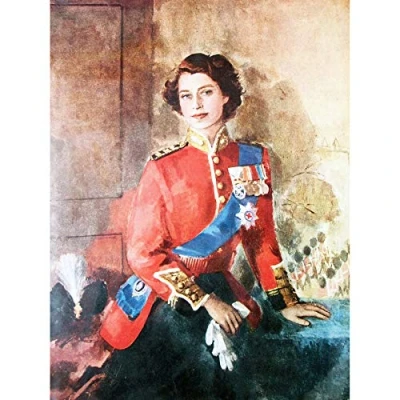 Image of Wee Blue Coo Painting Queen Elizabeth II Military Regalia Portrait Art Canvas Print