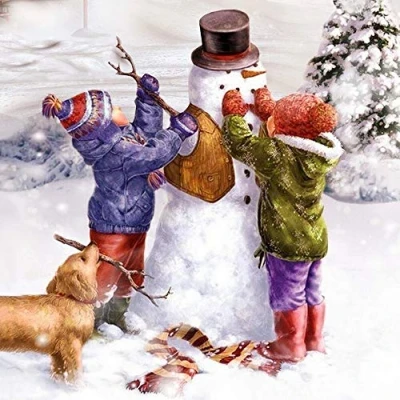 Image of 20 Napkins Winter for us Snowman Children Animals Christmas 33 x cm