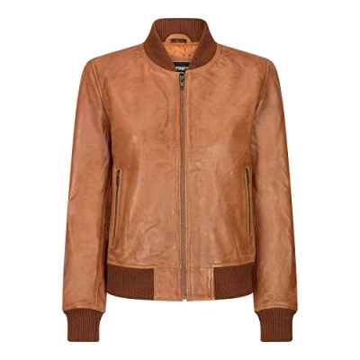 Image of TruClothing Womens Genuine Leather Bomber Jacket Real Casual Varsity Vintage Tan L