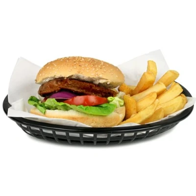 Image of TableCraft Classic Oval Food Basket Black 24x15x5cm Plastic Basket, Dinner Diner Presentation Chip Fries Burger Hot Dog
