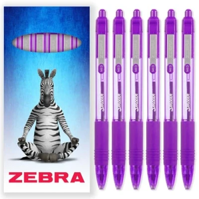 Image of Zebra Z Grip Smooth Ink Ballpoint Pen 1.0mm Pack of 6 Pens in Cardboard Packaging (Violet)