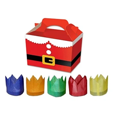 Image of MustBeBonkers 40 X VARIOUS DESIGNS CHRISTMAS XMAS CHILDRENS KIDS PARTY MEAL BOXES WITH FREE CRACKER HATS (SANTA SUIT)
