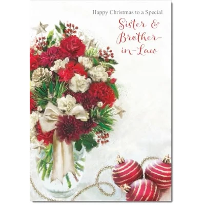 Image of doodlecards Sister and Brother in Law Christmas Card Vase of Red Flowers Medium Size for &amp; with Plain Envelope
