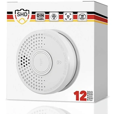 Image of SHD by OneConcept Smoke Detectors for Homes, 12x Quick Response Fire Alarms Home, Offices, Caravans, Optical Sensor Kitchen Alarm with Mute/Test Function, Battery Mini Home