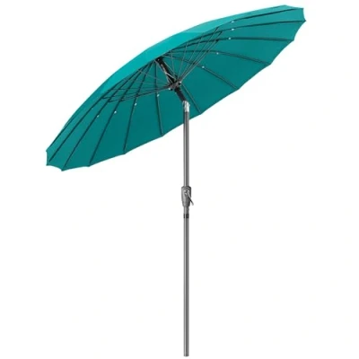 Image of CHRISTOW Shanghai Parasol Garden Umbrella Adjustable Tilting Sun Shade with UV Protection and Crank 2.6m (Turquoise)