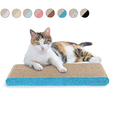 Image of AMZNOVA Cat Scratcher Cardboard Scratching Pad, Scratch Lounge with Catnip, Narrow, Glitter Blue