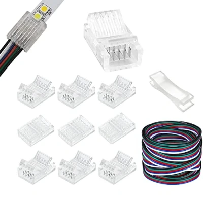 Image of 5 Pin LED Connectors 10mm Wide Unwired Gapless Solderless Strip to Wire Quick Adapter With 5m Extension Cord for Waterproof or Non SMD 5050 RGBW 5PIN Lights 10Packs