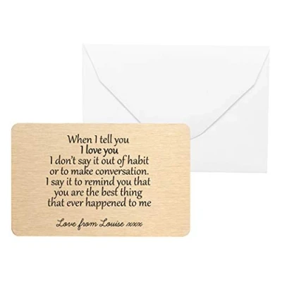 Image of Personalised Sentimental Keepsake When I Tell You Love Gold Metal Wallet Card Romantic Anniversary Valentines Gift (Organza Bag)