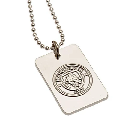 Image of Man City Silver Plated Dog Tag &amp; Ball Chain