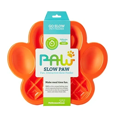 Image of PetDreamHouse PAW Dog Slow Feeder Bowl, Puppies or Cats Plate Food Treats Controls Fast Eating Anti Bloating Green