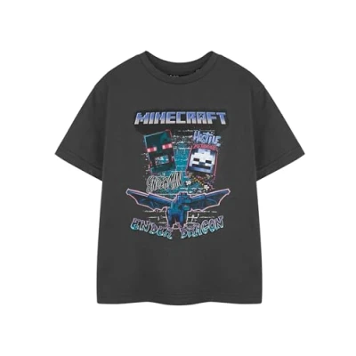 Image of Minecraft Boys Enderman Streetwear T Shirt Charcoal Cartoon Graphic Tee with Hostile Mobs &amp; Ender Dragon Crew Neck Short Sleeve Casual Wear Top Game Theme Apparel for Kids