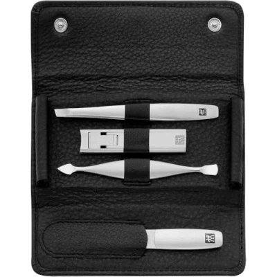 Image of ZWILLING Manicure Set, Pedicure Kit Made of Cowhide Leather, 4 Pieces with Nail Clippers, Premium, Black