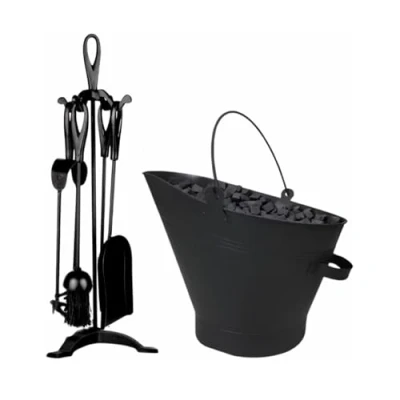 Image of Trendi Metal Fireside Waterloo Bucket &amp; Companion Set Fireplace Coal Wood Scuttle Includes Poker, Shovel, Tongs Burner Accessories Kit (Companion with Bucket)