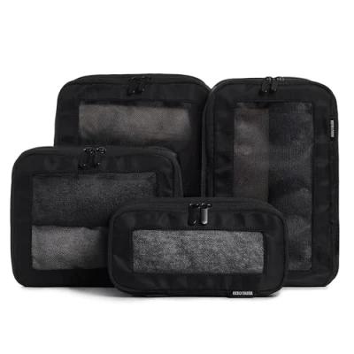 Image of Aerotrunk Compression Packing Cubes for Suitcases Double Zipper Luggage Organizers Washable Travel (4 Pack, Black)