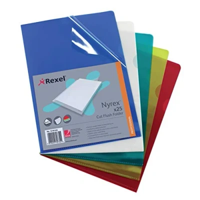 Image of Rexel Nyrex Premium A4 Document Folder, Assorted Colours, Embossed, 100mic, Cut Flush, L Pack of 25, 12161AS
