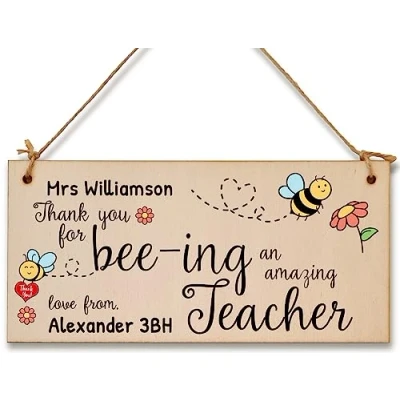Image of Personalised Thank You For Bee ing Amazing Handmade Wooden Hanging Plaque Gift Teacher Teaching Assistant End of Term