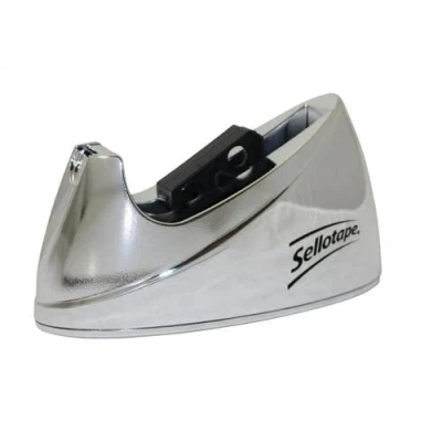 Image of Sellotape Tape Dispenser Large Desktop Non Slip Roll Capacity 25mm Width 66m Length Chrome Ref 4640 + Free finchley Refill Pen (5)