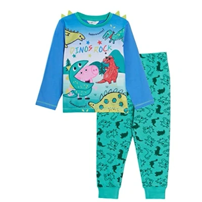 Image of Peppa Pig Boys George Pyjamas Kids 3D Dino Spikes Luxury Full Length Pjs Set Green Dinos 4 5 Years